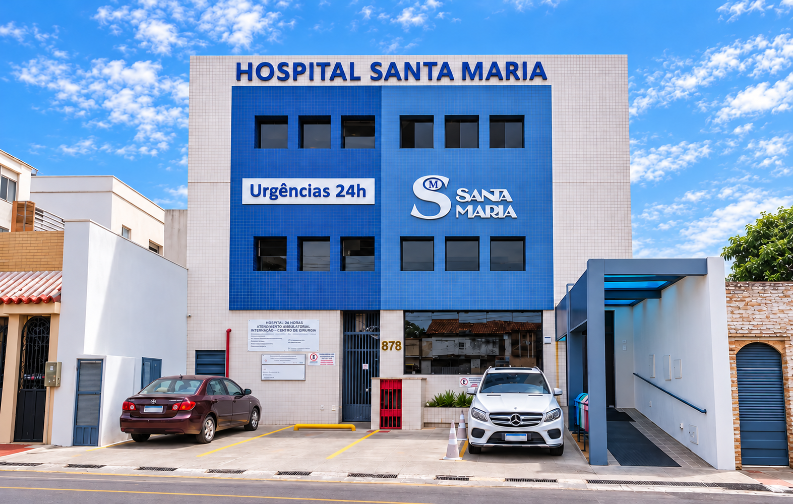 Fachada do Hospital Santa Maria, com prédio e entrada pela Rua Conceição, em Juazeiro do Norte